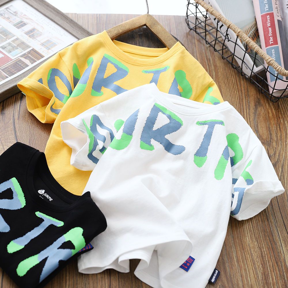 【110‐170cm】 アルファベット かっこいい 韓国系 ゆったり キッズ ジュニア 子供 服 男の子 夏 Tシャツ カットソー トップス