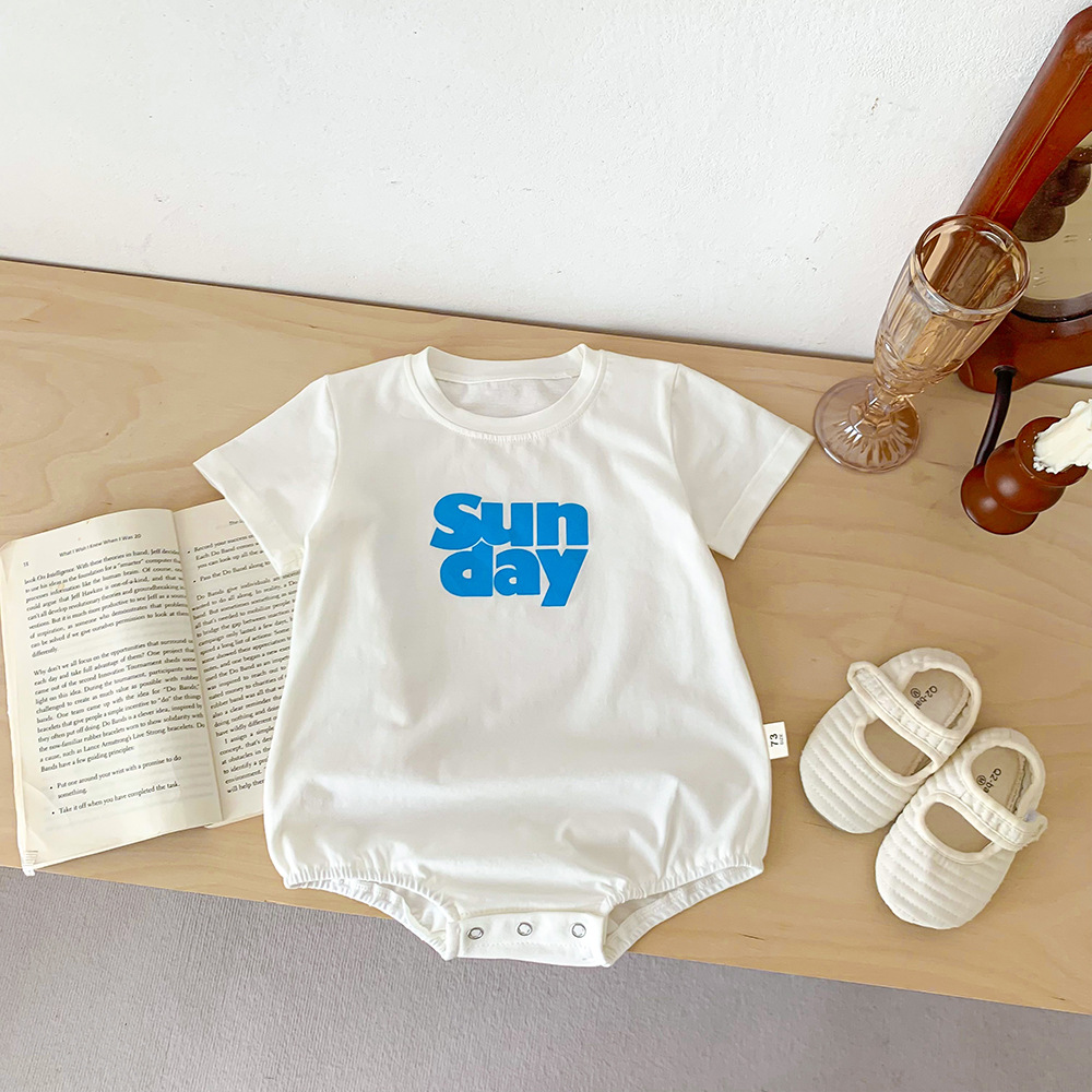 【66-90cm】2色選べる 韓国風 ファッション 無地  アルファベット シンプル ベビー服 ロンパース