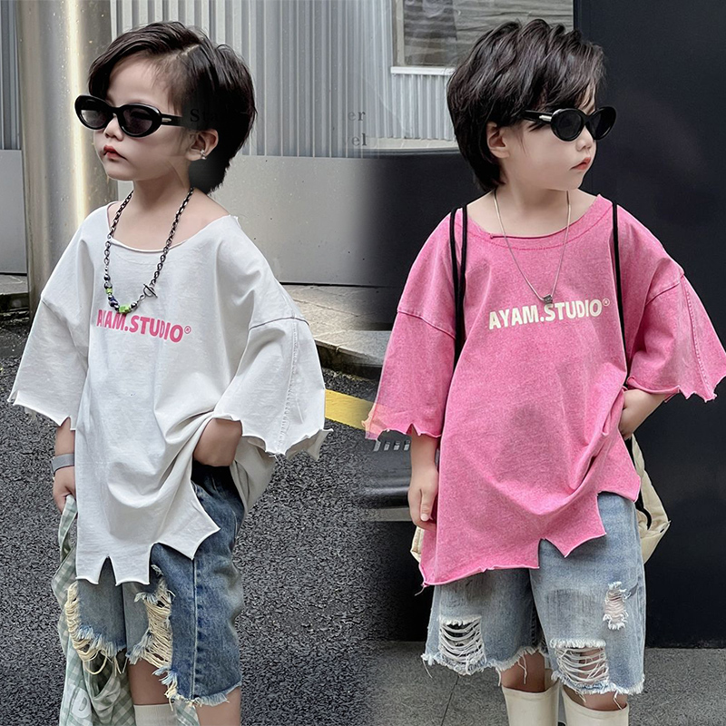 【90-150cm】2色選べる 絶対可愛い  無地 アルファベット ファッション プリント 男の子 トップス