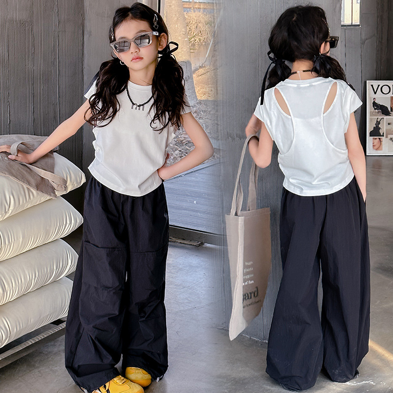 【120-170cm】単品注文 2色選べる 人気高い 女の子 夏 韓国風 子供 半袖 Tシャツ 洋風 カジュアル 2点 セットアップ