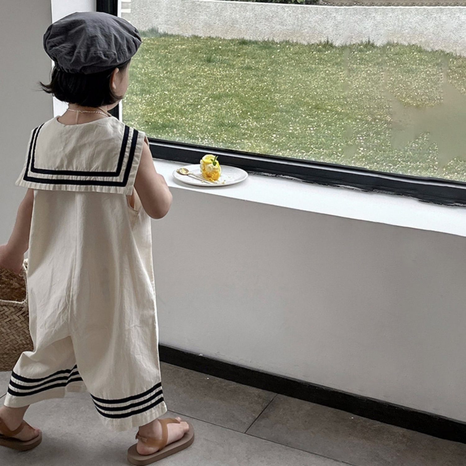 【80-130cm】レトロ スウィート キュート 配色 ボーダー 子供服 夏 女の子 セーラー風 ボトムス