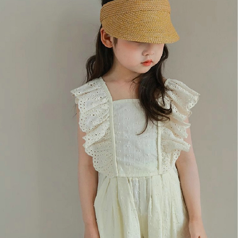 【90-140cm】2色選べる 買わなきゃ損 レトロ スウィート 清新 キュート レース トップス＋パンツ 子供服 女の子 夏二点セットアップ