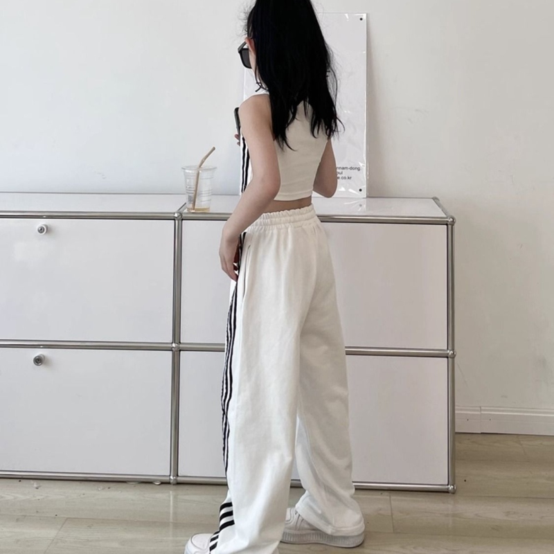 【120-170】単品注文可 ヒップホップ ダンス 練習服 ストライプ柄 タンクトップ✛ワイドパンツ 夏 子供服 キッズ ジュニア 女の子 セットアップ