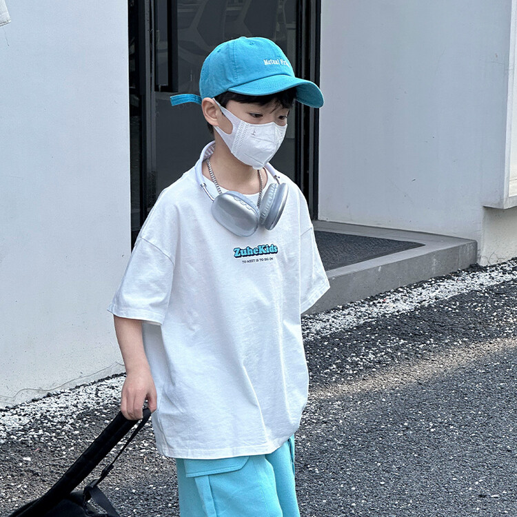【120-160cm】2色選べる韓国 前後プリント アルファベット  夏 子供服 男の子 トップス