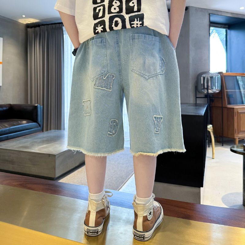 【120-170cm】組み合わせ自由 アルファベット 刺繡 エイジング加工 シンプル 夏 ファッション デニム ボトムズ