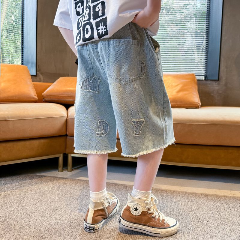 【120-170cm】組み合わせ自由 アルファベット 刺繡 エイジング加工 シンプル 夏 ファッション デニム ボトムズ