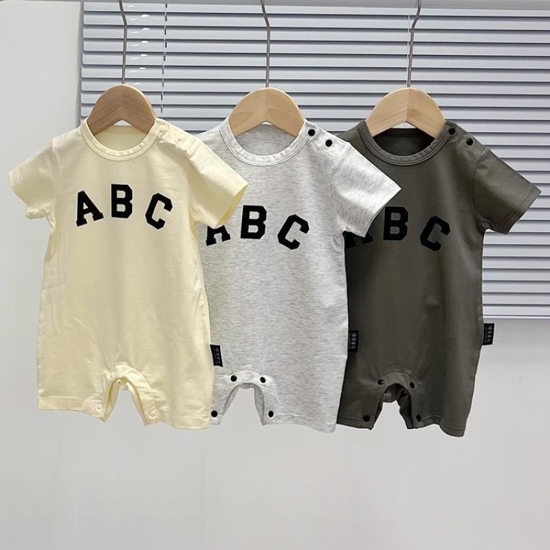 【66-90cm】三色選べ 人気上昇中 新登場 韓国風ファッション アルファベット 半袖 ベビー服 赤ちゃん ロンパース
