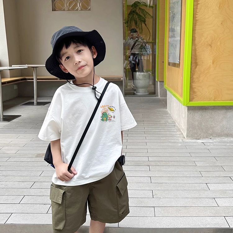 【80-140cm】新登場 心地よい キュート カートゥーン プリント 半袖 コットン 男の子 Tシャツ トップス