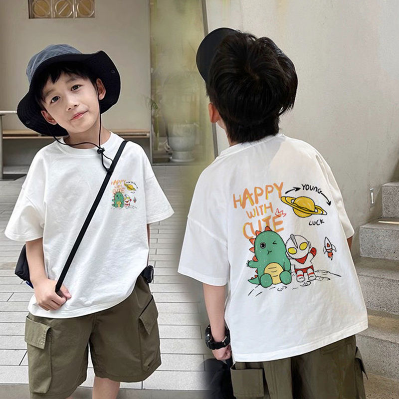 【80-140cm】新登場 心地よい キュート カートゥーン プリント 半袖 コットン 男の子 Tシャツ トップス