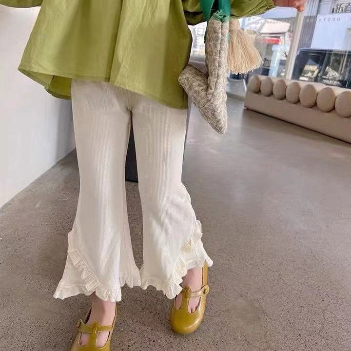 【80-130cm】二色選べ 品質のいい新品 韓国系 着回し力抜群 無地 女の子 ブーツカットパンツ ボトムス