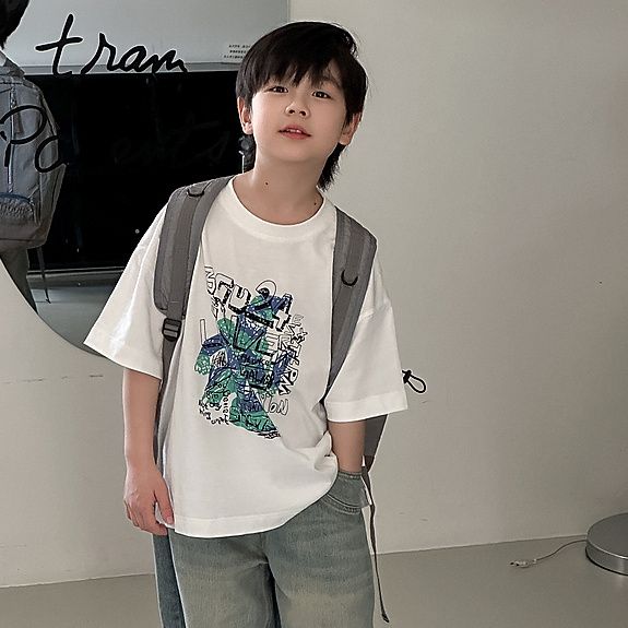 【100-160cm】品質のいい新品 心地よい カジュアル カートゥーン プリント 半袖 男の子 Tシャツ トップス