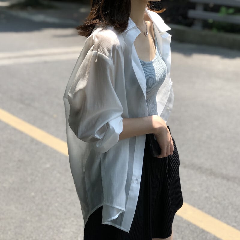 トップス 薄いシャツ 日差し防止 3色展開 バックリボン 薄手 ブルー ホワイト パープル S M L