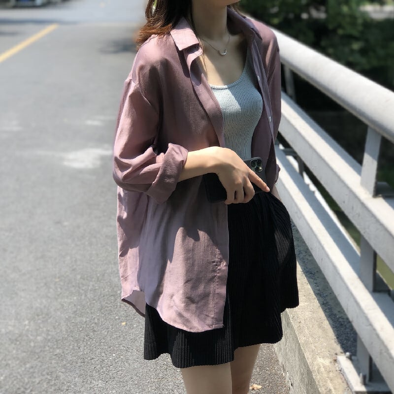トップス 薄いシャツ 日差し防止 3色展開 バックリボン 薄手 ブルー ホワイト パープル S M L