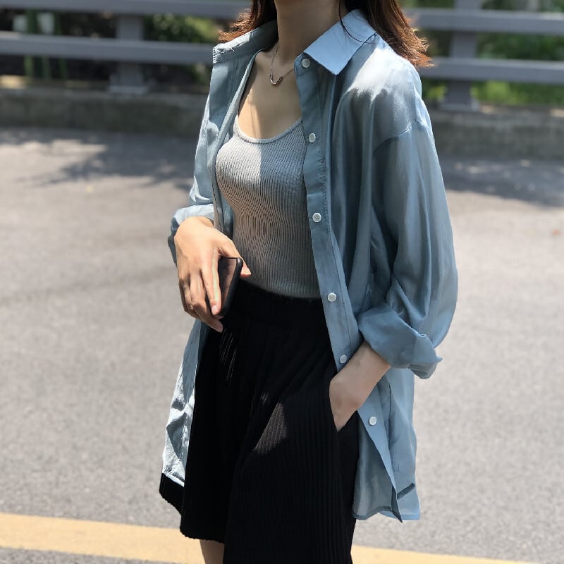 トップス 薄いシャツ 日差し防止 3色展開 バックリボン 薄手 ブルー ホワイト パープル S M L