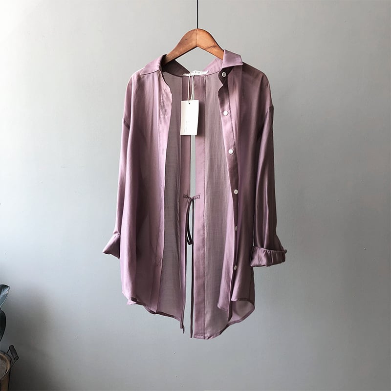 トップス 薄いシャツ 日差し防止 3色展開 バックリボン 薄手 ブルー ホワイト パープル S M L