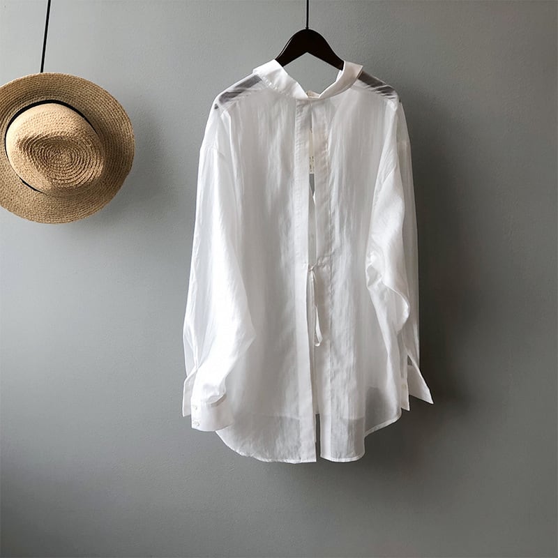 トップス 薄いシャツ 日差し防止 3色展開 バックリボン 薄手 ブルー ホワイト パープル S M L