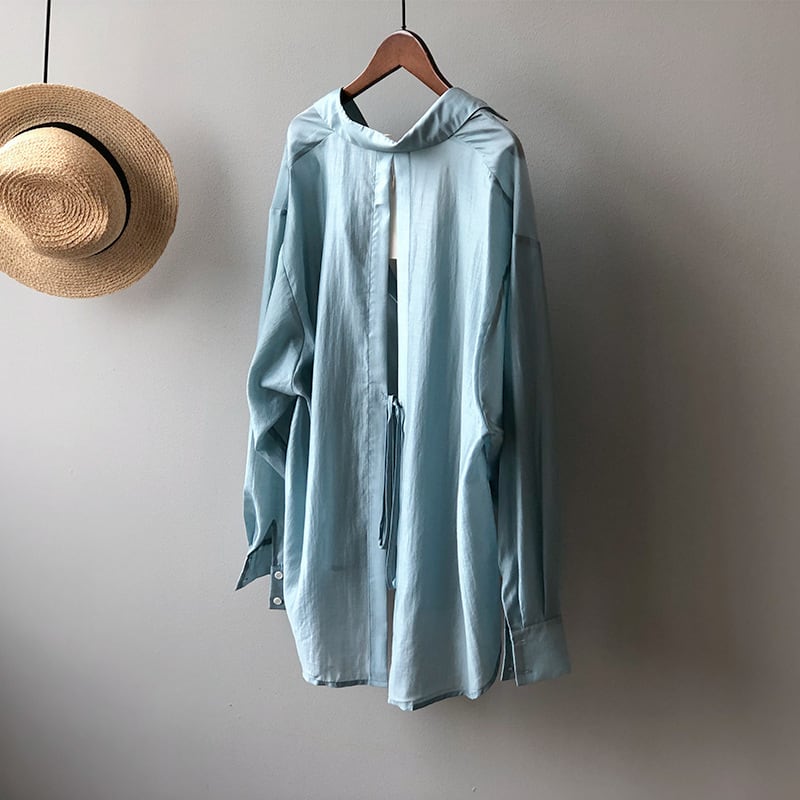 トップス 薄いシャツ 日差し防止 3色展開 バックリボン 薄手 ブルー ホワイト パープル S M L