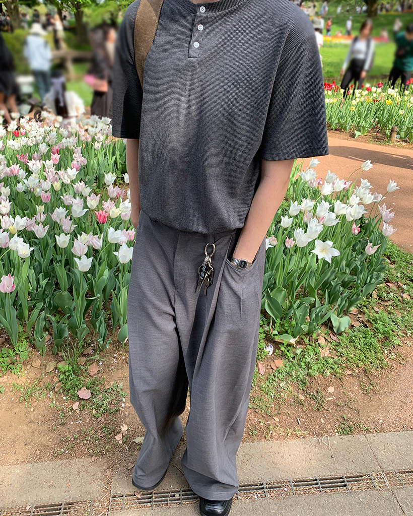 ワッフルヘンリーネックTシャツ