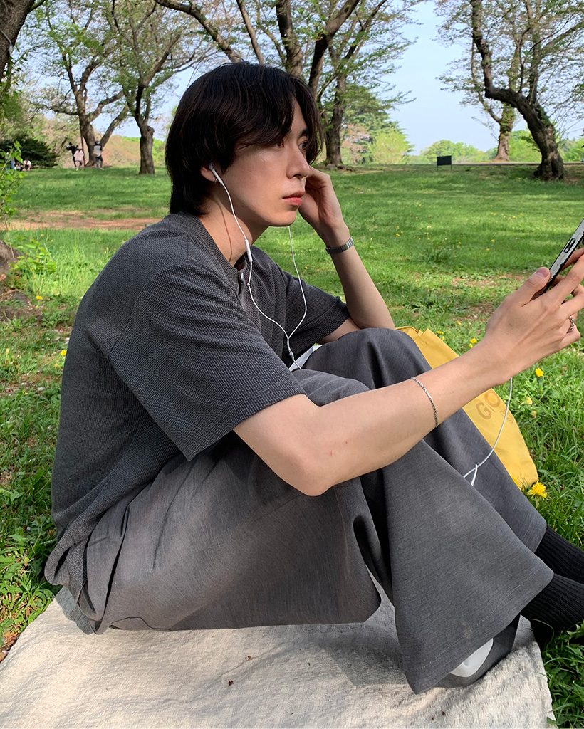 ワッフルヘンリーネックTシャツ