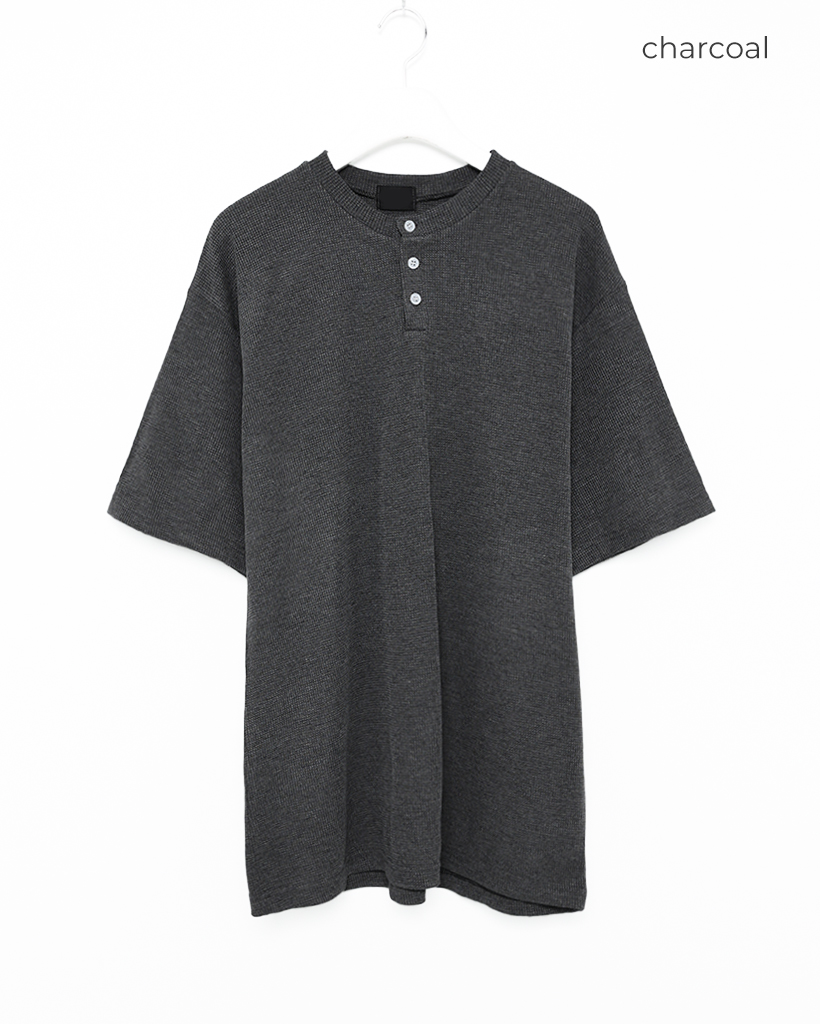 ワッフルヘンリーネックTシャツ