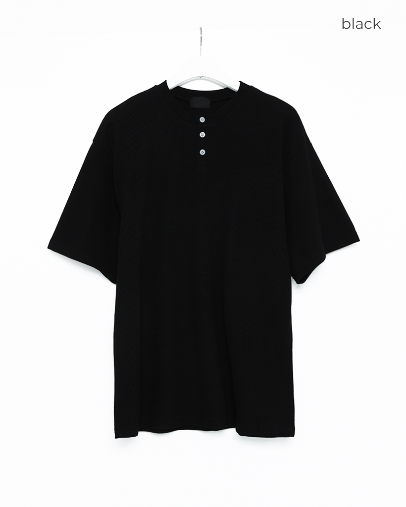 ワッフルヘンリーネックTシャツ