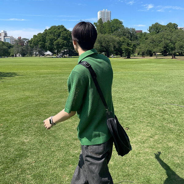 カラーパンチングニットT