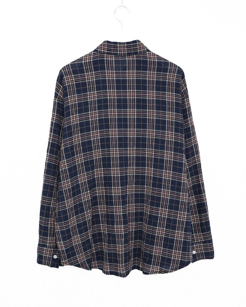 タータンチェックリンクルロングシャツ
