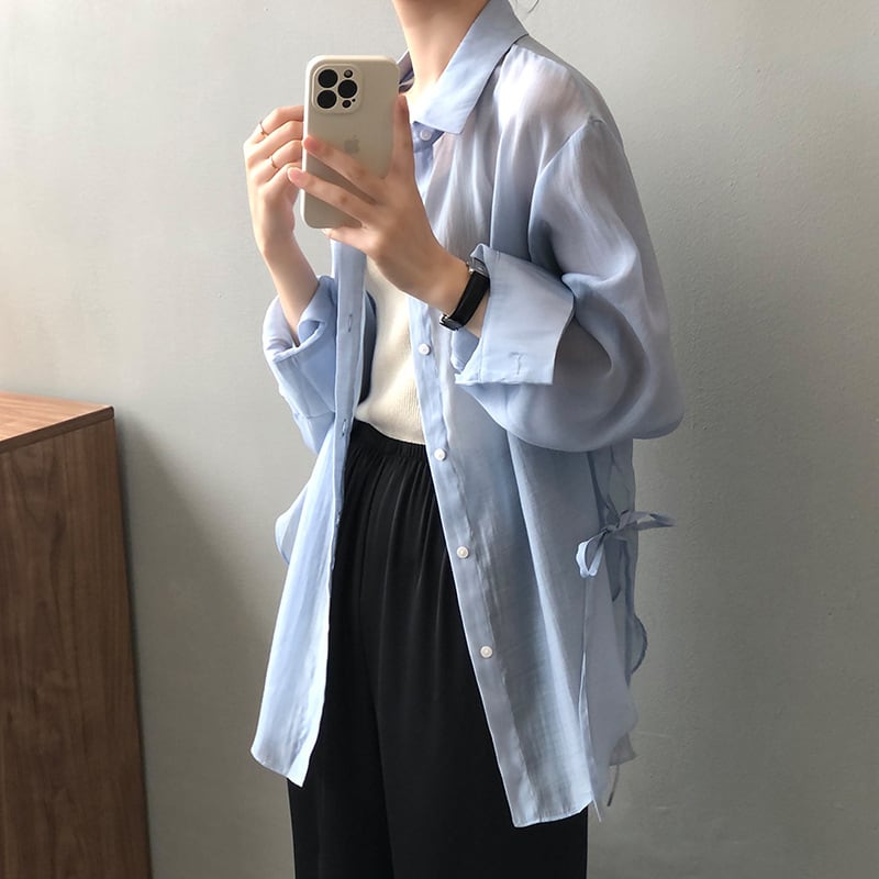 トップス 薄いシャツ 5色展開 日差し防止 薄手 無地 ピンク ホワイト グリーン ブルー イエロー