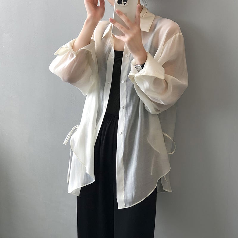 トップス 薄いシャツ 5色展開 日差し防止 薄手 無地 ピンク ホワイト グリーン ブルー イエロー