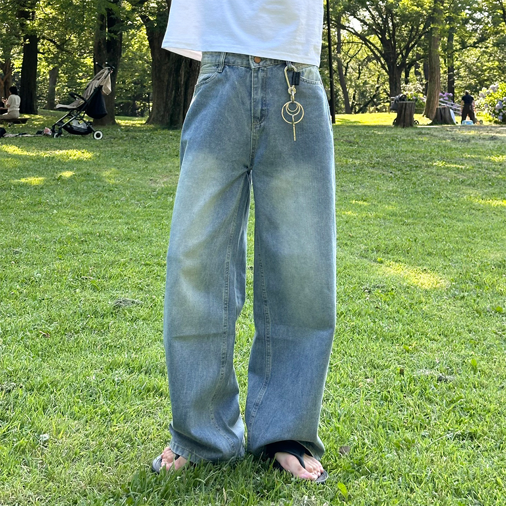 (ユニセックス) ウォッシュライトデニムパンツ