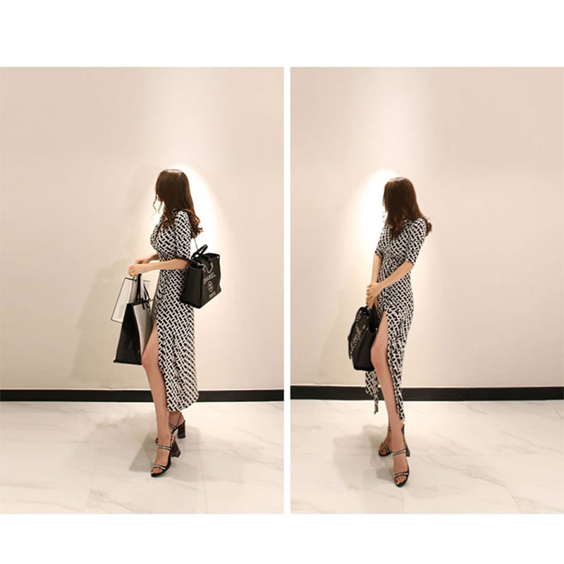 大評判販売中セクシーワンピース 気質 vネック スプリット 通勤 OL 女性らしい 大きいサイズ ロング丈 ラップワンピース