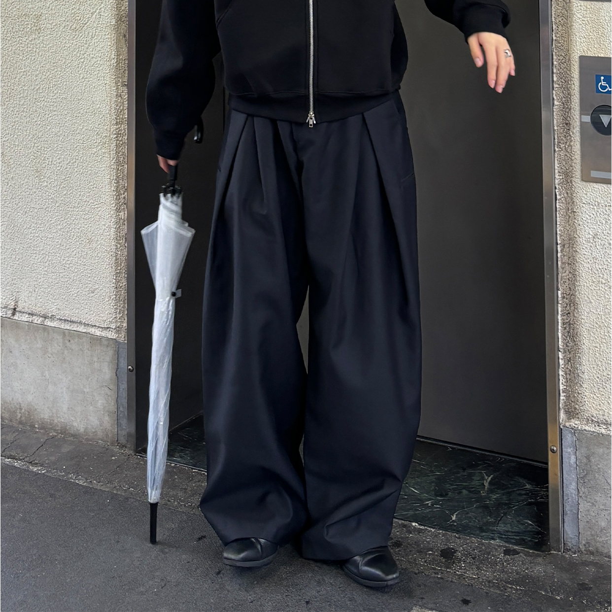 ダブルウエストユニークワイドスラックス