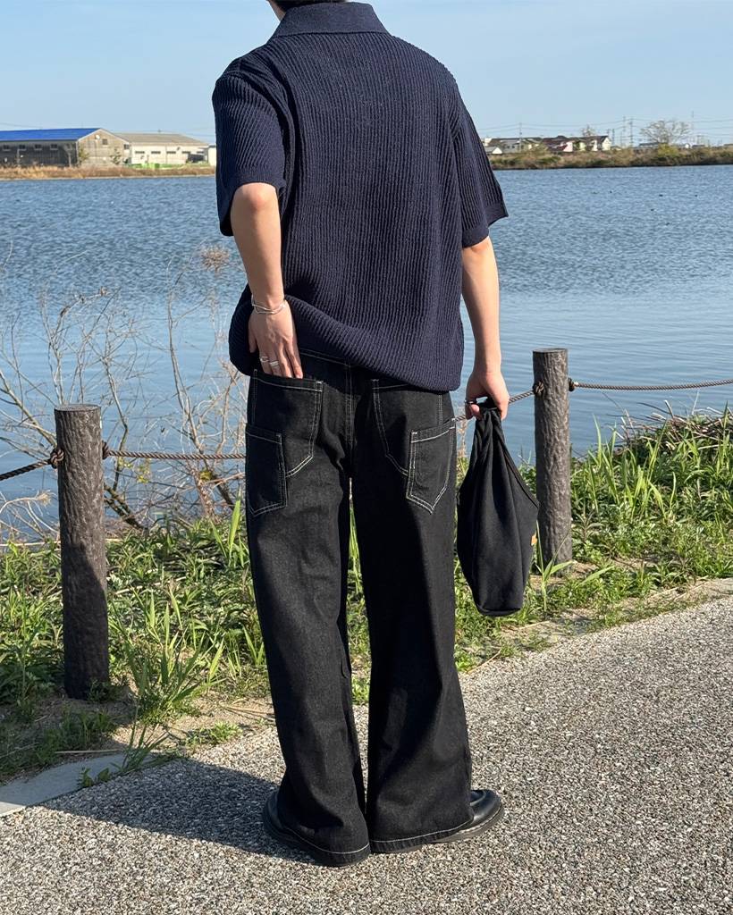 （ユニセックス）ステッチラインデニムパンツ