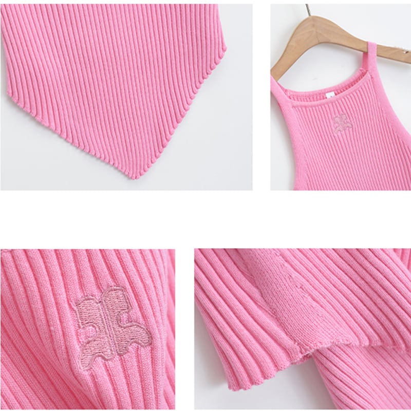 6colors トップス  Tシャツ セクシー ニット ノースリーブ アームホール シュート丈