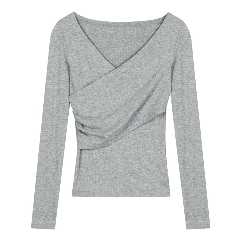 トップス  Tシャツ セットアップ セクシー レース 谷間を出す 切り替え 長袖 キャミソール +Tシャツ グレー ピンク