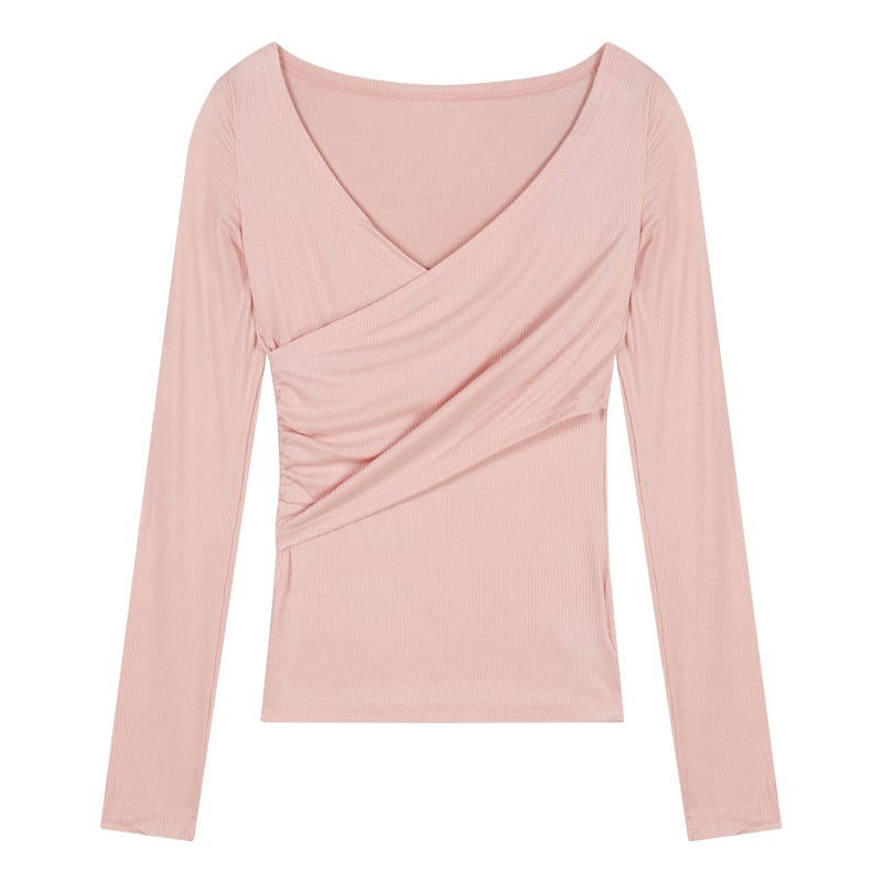 トップス  Tシャツ セットアップ セクシー レース 谷間を出す 切り替え 長袖 キャミソール +Tシャツ グレー ピンク