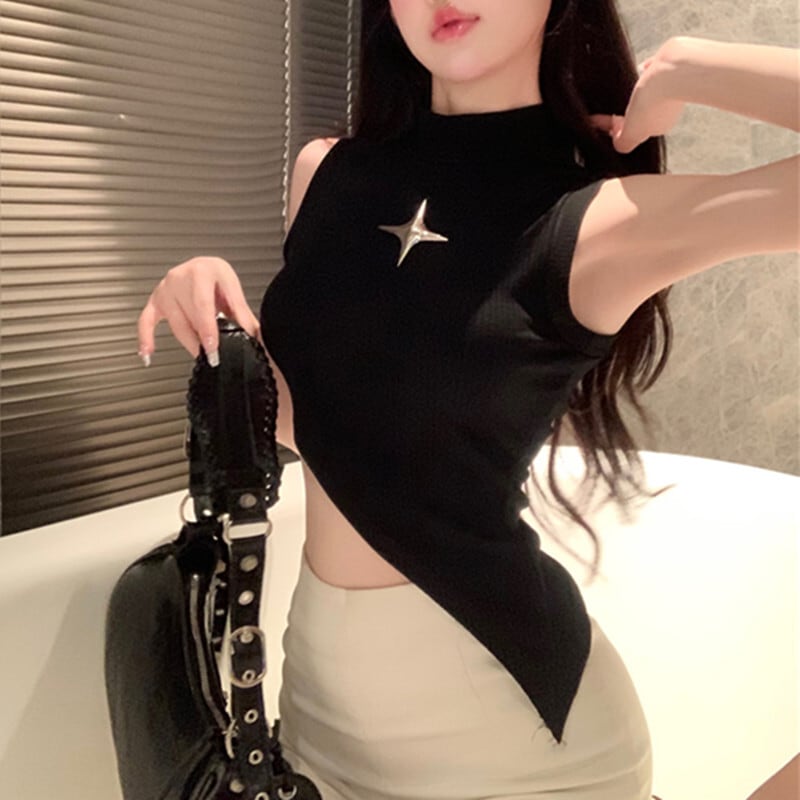 トップス Tシャツ ファッション ノースリーブ ブラック