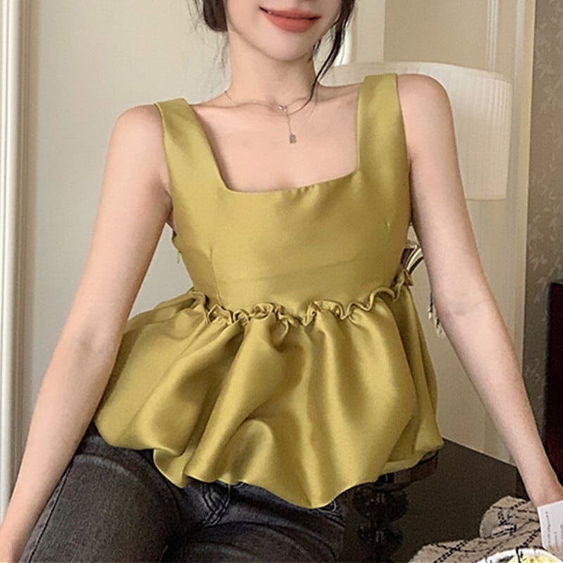 トップス キャミソール セクシー ノースリーブ イエロー アプリコット ブラック
