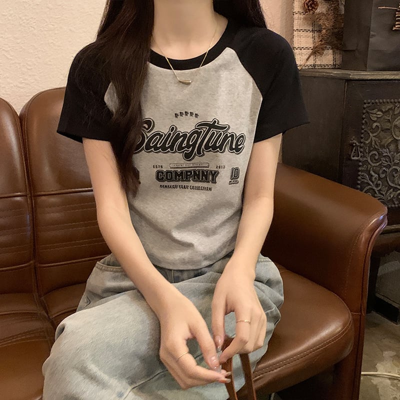 トップス Tシャツ アルファベット ファッション ブラック ブラウン グリーン インディゴ