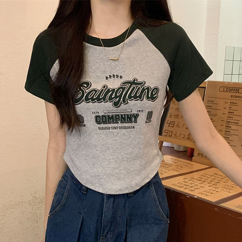 トップス Tシャツ アルファベット ファッション ブラック ブラウン グリーン インディゴ