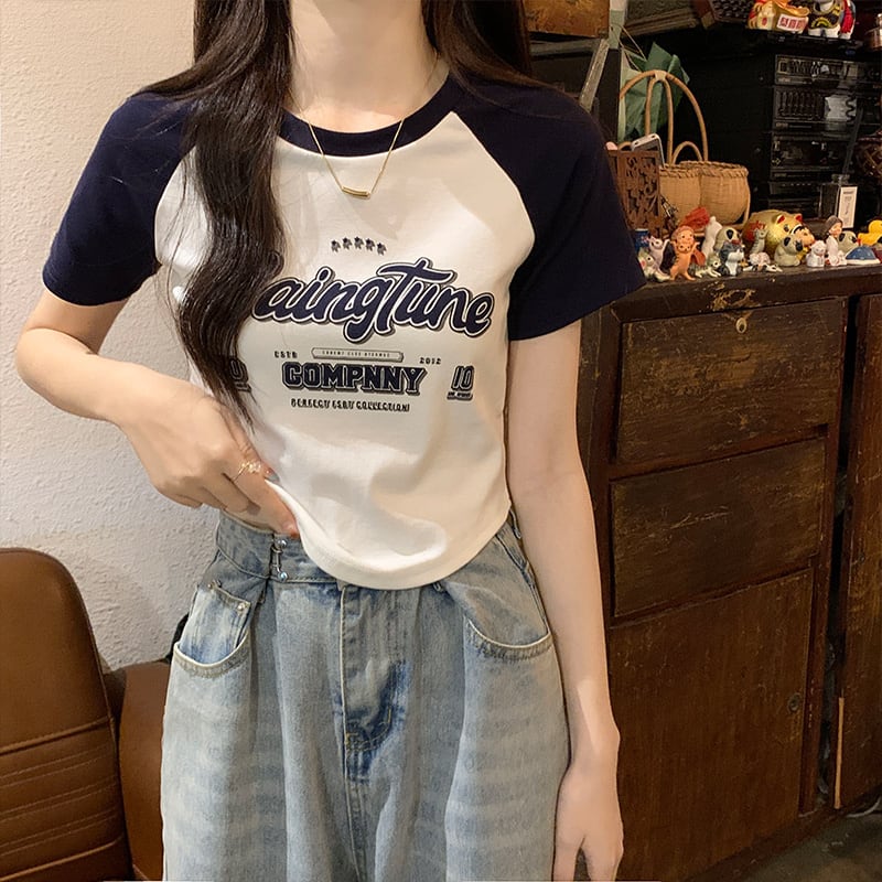 トップス Tシャツ アルファベット ファッション ブラック ブラウン グリーン インディゴ