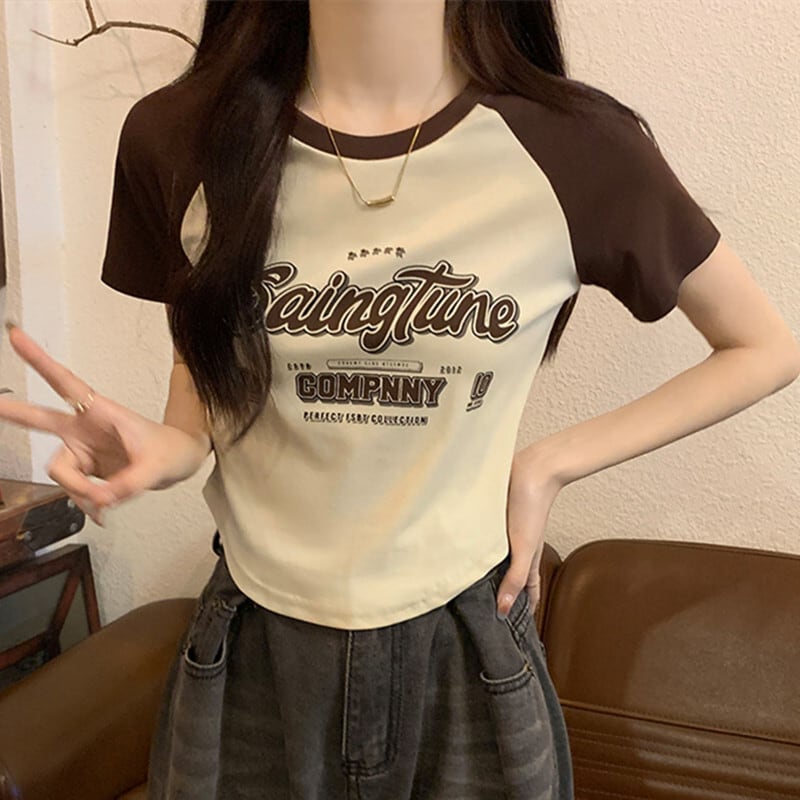 トップス Tシャツ アルファベット ファッション ブラック ブラウン グリーン インディゴ