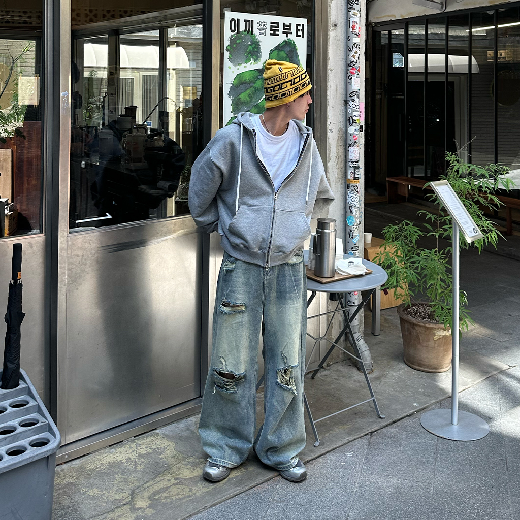 ヴィンテージスリットダメージデニムパンツ