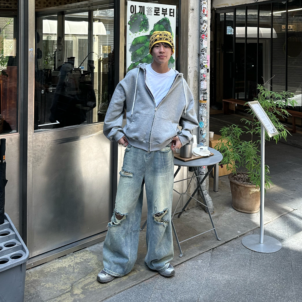 ヴィンテージスリットダメージデニムパンツ