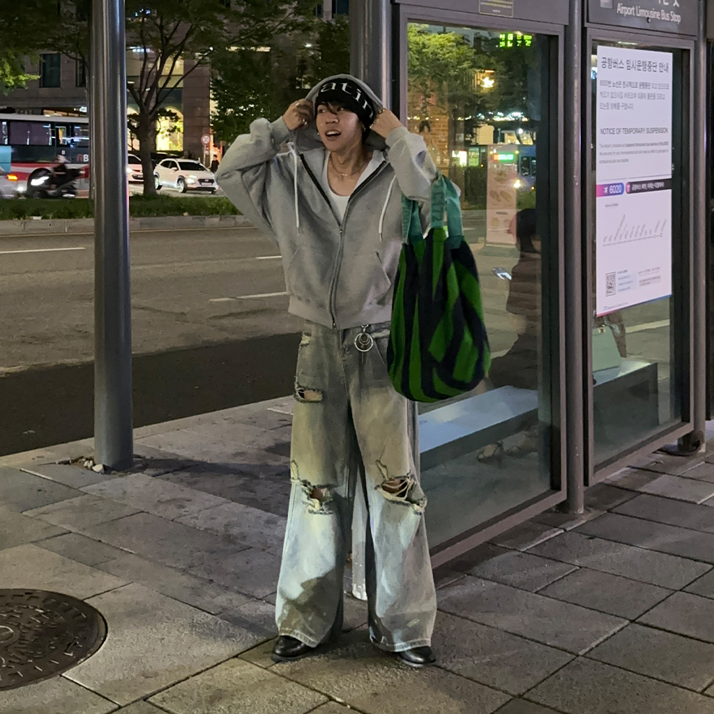 ヴィンテージスリットダメージデニムパンツ