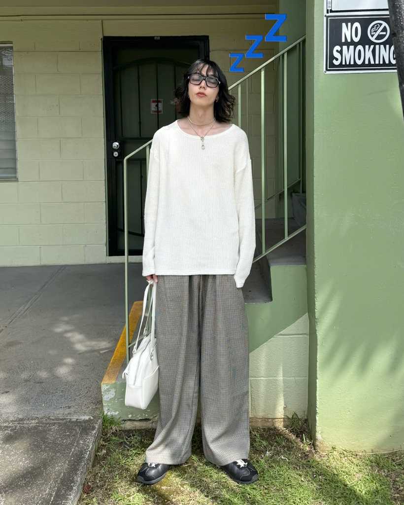 (ユニセックス)ハウンズトゥースチェック ワイドパンツ