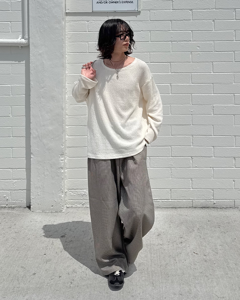 (ユニセックス)ハウンズトゥースチェック ワイドパンツ