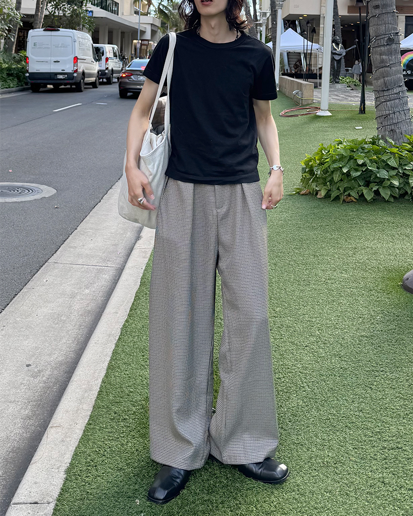 (ユニセックス)ハウンズトゥースチェック ワイドパンツ