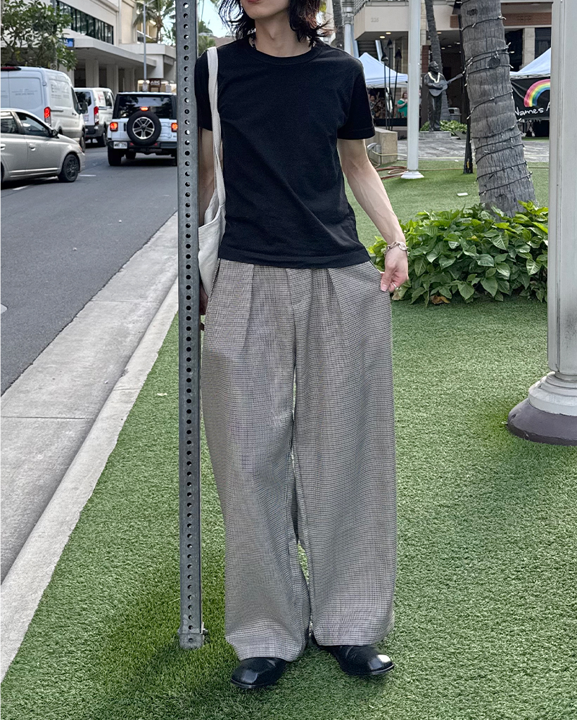 (ユニセックス)ハウンズトゥースチェック ワイドパンツ